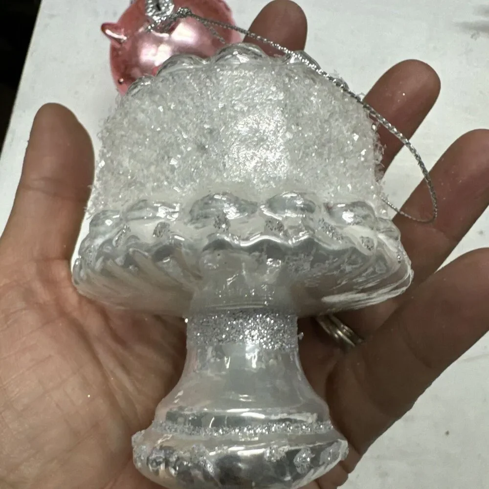 Lot of 3 Blown Glass Tree Ornaments Vtg‎ Christmas + Teddy Bear + Piggy + Cake